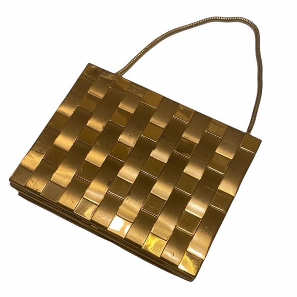 Vintage Mod Gold Metal Basketweave Bag - Picture 5 of 15